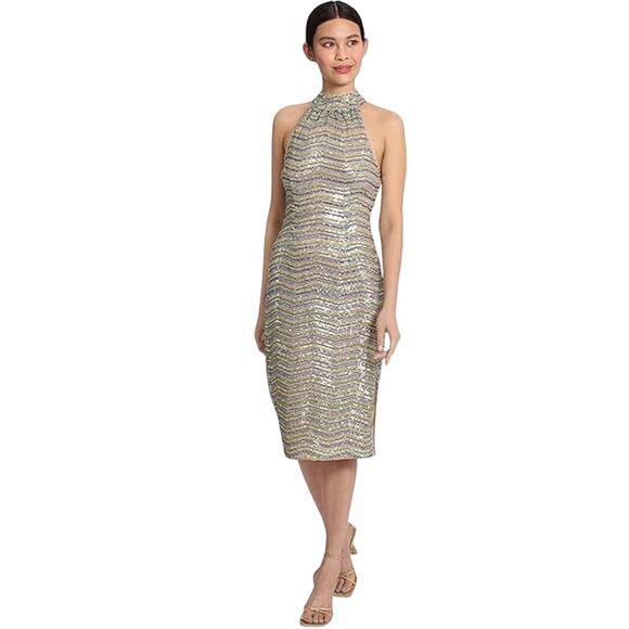 A614813 MAGGY LONDON Zig Zag Halter Dress Skydiver 8